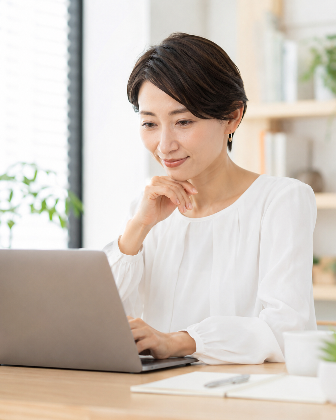 PCに向かって学習する女性