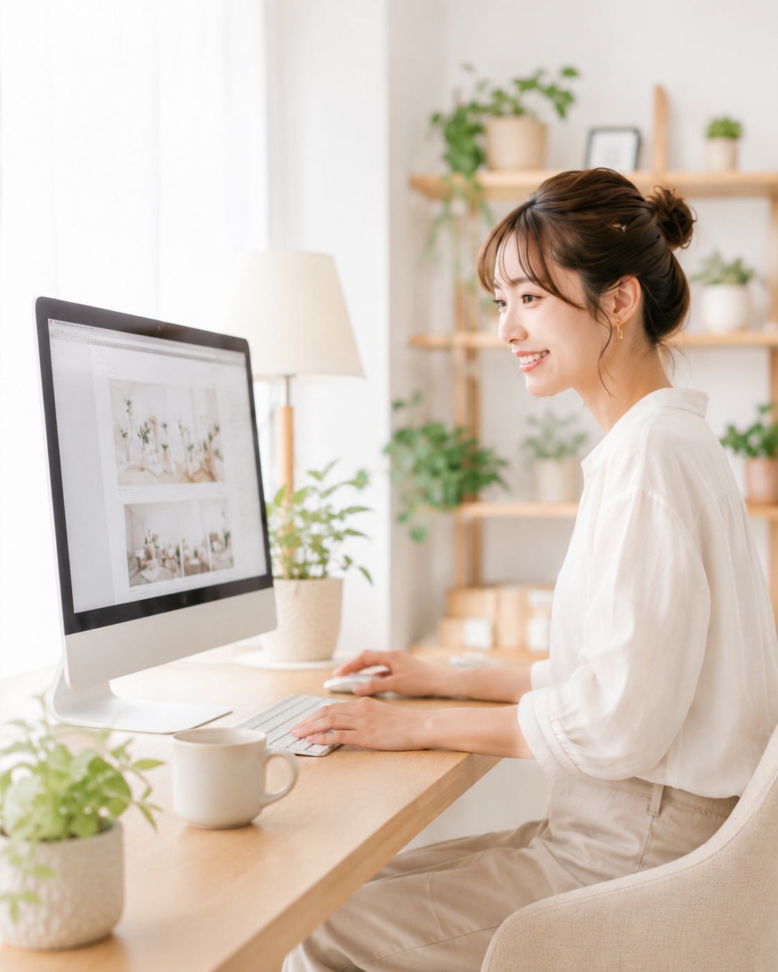 PCでWebデザインを学ぶ女性